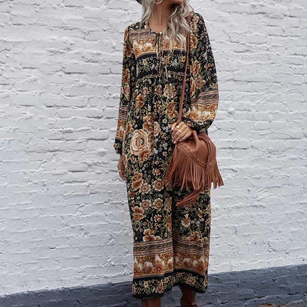 Boho gypsy floral print long sleeve maxi dress - Picture 6 of 8